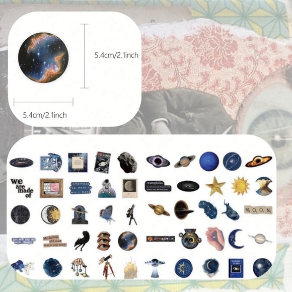 🍭3/$10 🆕 various space cosmic transparent PET stickers junk journal scrapbook - Picture 7 of 13
